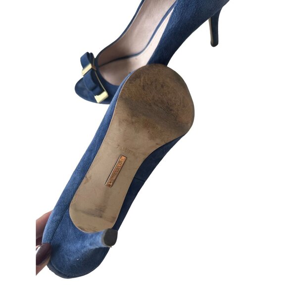 LOUISE ET CIE Blue Suede Bow Heels size 37.5/7.5 - Picture 8 of 9